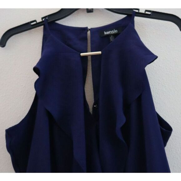 Kensie KDNP0992 Women's Sz 12 Navy Halter-Neck Ruffle Dress $108 - Picture 4 of 11